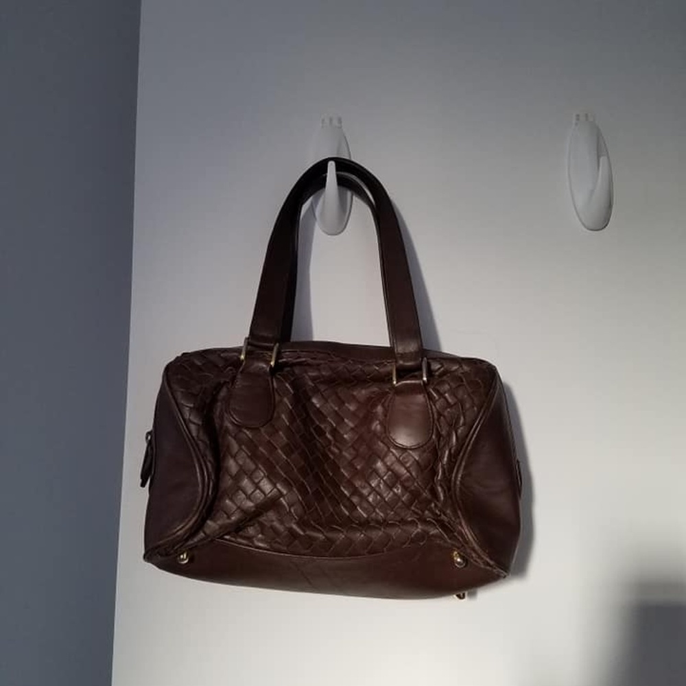 Aspecis Brown Woven Leather Satchel Basketweave Pre-Owned Shoulder Bag